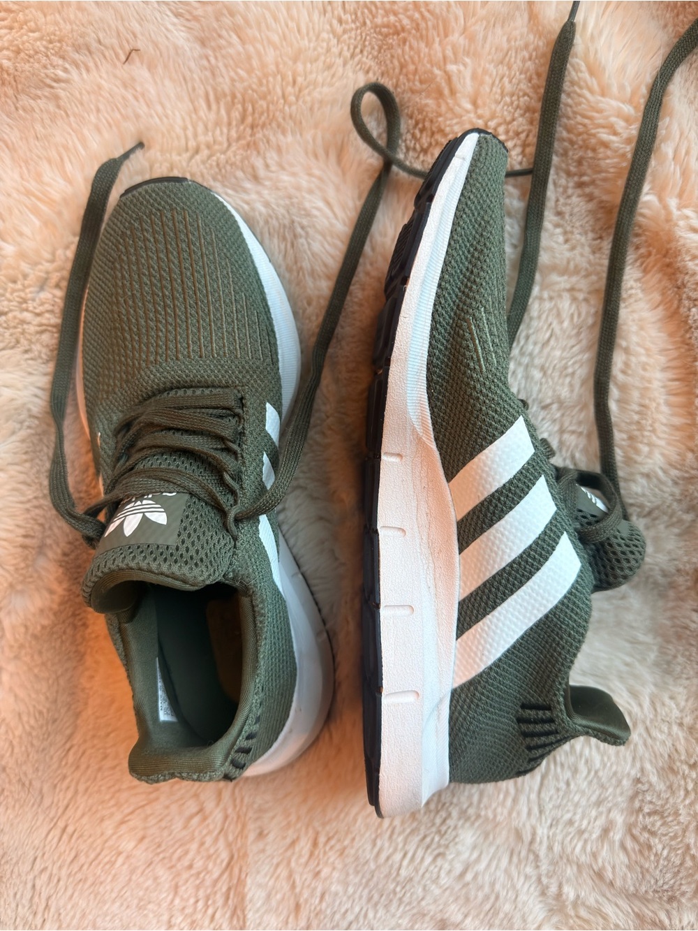 adidas Olive Green and White Women's Running Sneakers